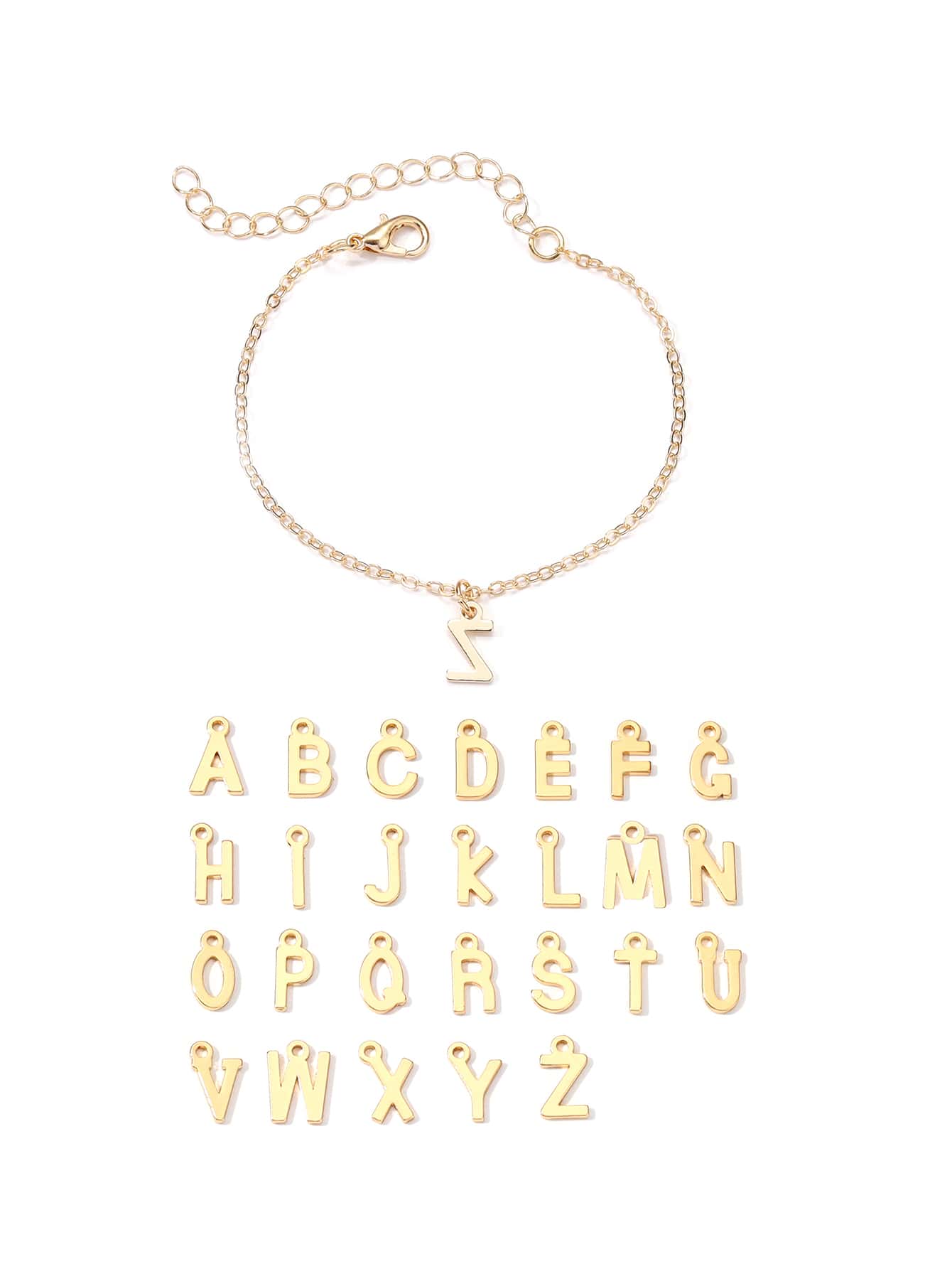 1入組時尚字母墜飾手環適用於女士日常裝飾 - 金黃色 - 查看 1