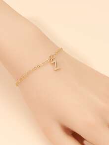 1入組時尚字母墜飾手環適用於女士日常裝飾 - 金黃色 - 查看 5