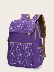 3pcs/set School Bag For Girls Backpack School Bag Star Printing Backpack Schoolbag Travel Bag Ruck - Purple - View 2