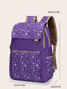 3pcs/set School Bag For Girls Backpack School Bag Star Printing Backpack Schoolbag Travel Bag Ruck - Purple - View 5