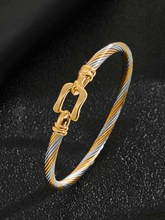 1pc Fashionable Stainless Steel Two Tone Bangle For Women For Gift For Party Banquet Wedding