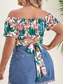 SHEIN VCAY Plus Floral Print Off Shoulder Crop Blouse