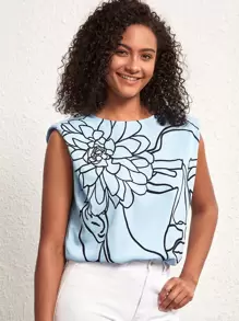 Lilee Designer Figur & Blumenprint Schulterpads Oberteil