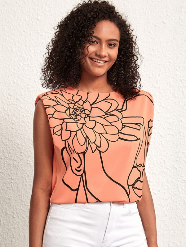 Lilee Floral Print Shoulder Pad Blouse SHEIN USA