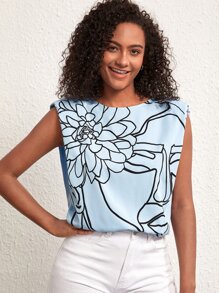 Lilee Designer Figur & Blumenprint Schulterpads Oberteil