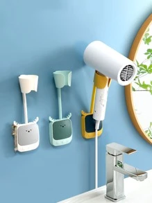 1pc Punch Free Wall Mounted Hair Dryer Rack, Simple Plastic Hair Dryer Holder For Bathroom - Green - View 2