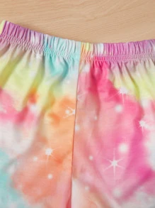 SHEIN Bộ thời trang bé gái Bất đối xứng Hoạt hình Cà vạt nhuộm Giải trí - Nhiều màu - Xem 3