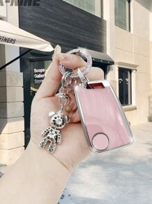 1set Rhinestone Decor Bear Keychain & Car Key Case Compatible With Volkswagen, Key Fob Cover - Pink - View 2