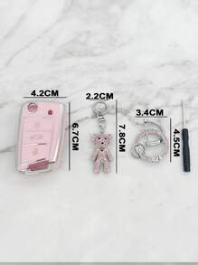1set Rhinestone Decor Bear Keychain & Car Key Case Compatible With Volkswagen, Key Fob Cover - Pink - View 7