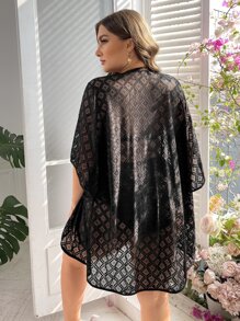 SHEIN Swim Curve Kimono con encaje con parte delantera abierta - Negro - Ver 2