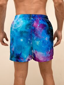 Manfinity Men Galaxy Print Drawstring Waist Swim Trunks - Multicolor - View 2