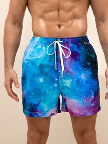 Manfinity Men Galaxy Print Drawstring Waist Swim Trunks - Multicolor - View 5