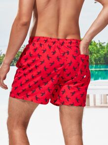 Manfinity Quần short nam đi biển Dây kéo Thú vật Tất cả trên in Boho - Đỏ - Xem 2