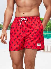 Manfinity Quần short nam đi biển Dây kéo Thú vật Tất cả trên in Boho - Đỏ - Xem 6