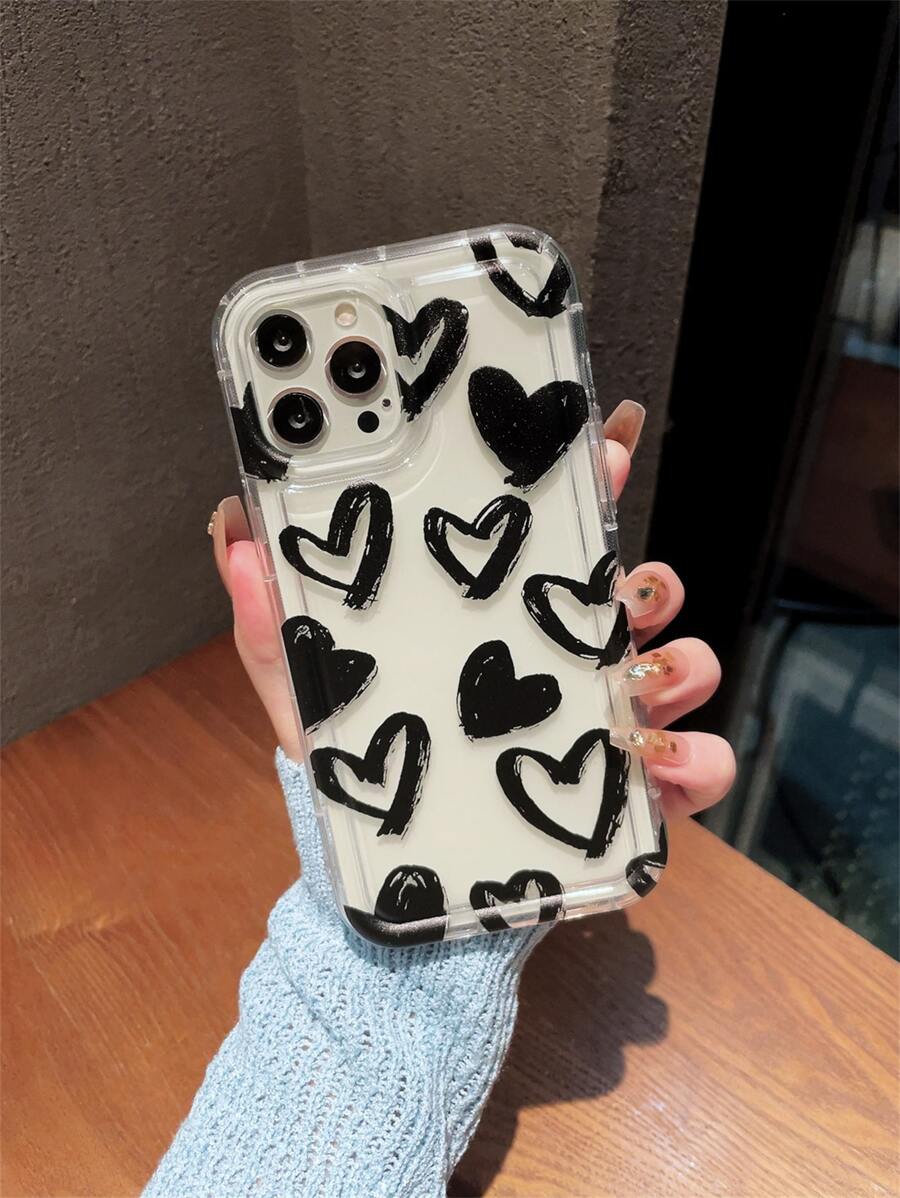 Funda para móvil con patrón de corazón anticaída - Negro - Ver 1