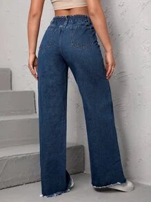 SHEIN Essnce High Waist Raw Hem Wide Leg Jeans