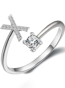 ESBERRY 1入組縮寫字母A-Y可調節戒指適合女士S925純銀個性化環精細首飾類生日禮物 - 銀色 - 查看 8