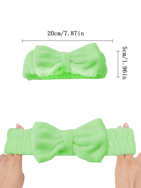 1pc Plain Bath Headband, Fabric Bow Decor Facial Makeup Headband For
