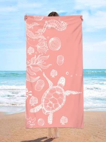 1pc Sea Turtle Pattern Beach Towel, Fabric Rectangle Travel Beach Towel For Swimming, Diving, Summer - Multicolor - View 1