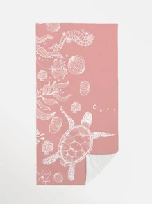 1pc Sea Turtle Pattern Beach Towel, Fabric Rectangle Travel Beach Towel For Swimming, Diving, Summer - Multicolor - View 2