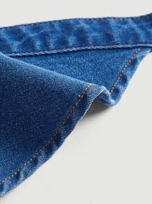 SHEIN ICON Buckle Detail Backless Halter Denim Top - Medium Wash - View 4