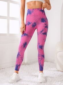 Yoga Trendy 紮染收復運動打底褲 - 玫紅色 - 查看 3