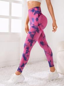 Yoga Trendy 紮染收復運動打底褲 - 玫紅色 - 查看 4