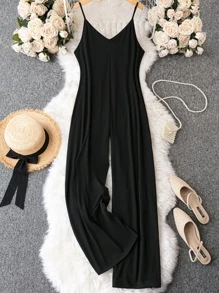 SHEIN LUNE Plus Solid Cami Jumpsuit - Black - View 1