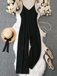 SHEIN LUNE Plus Solid Cami Jumpsuit - Black - View 2