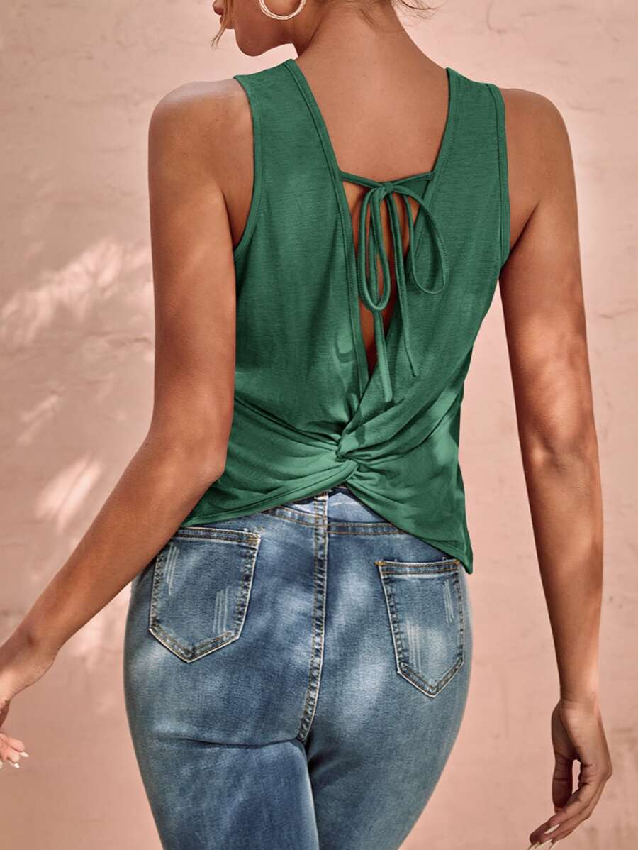 SHEIN LUNE Top tank con cordón girante trasero - Verde - Ver 1