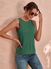 SHEIN LUNE Top tank con cordón girante trasero - Verde - Ver 5