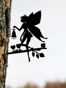 1pc Iron Garden Ornament, Creative Spirit Design Statue For Garden - Black - View 2