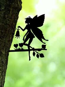 1pc Iron Garden Ornament, Creative Spirit Design Statue For Garden - Black - View 5