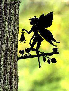 1pc Iron Garden Ornament, Creative Spirit Design Statue For Garden - Black - View 6