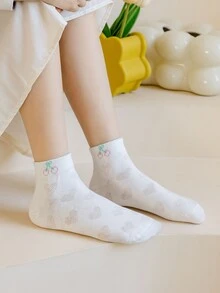 5雙小女童卡通兔子頭和花卉圖案可愛短襪適用於日常 - 彩色 - 查看 2
