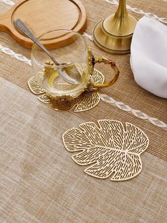 6pcs Gold Minimalist PVC Monstera Leaf Coasters, Washable, Easy To Clean, Wipe-Able, Non-Slip, Heat-Resistant, Dining Table Mats, Elegant Placemats, PVC Placemats, Tabletop Setting, Kitchen Dining Mats, Holiday Wedding Decor