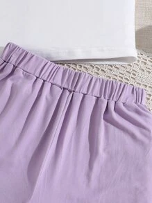 女孩素色背心上衣和字母圖案短褲 - 彩色 - 查看 3