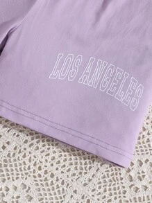 女孩素色背心上衣和字母圖案短褲 - 彩色 - 查看 6