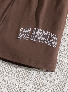 SHEIN 少女實色背心和字母圖案短褲 - 彩色 - 查看 3