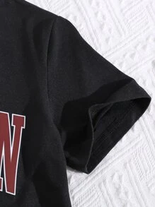 SHEIN Bộ hai mảnh Gái Lá thư Giải trí - màu đen - Xem 3