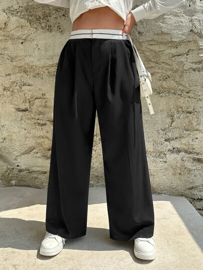 SHEIN EZwear 顯瘦色塊寬腿褲,適用於春季服裝