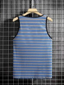 Manfinity Homme Men Striped Contrast Binding Tank Top - Dusty Blue - View 2
