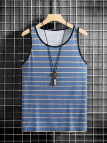 Manfinity Homme Men Striped Contrast Binding Tank Top - Dusty Blue - View 3