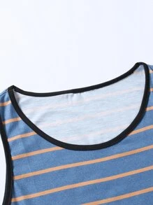 Manfinity Homme Men Striped Contrast Binding Tank Top - Dusty Blue - View 4