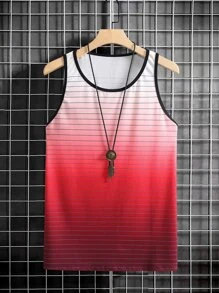 Manfinity Homme 男士漸層條紋圖案撞色滾邊背心上衣 - 紅白色 - 查看 3