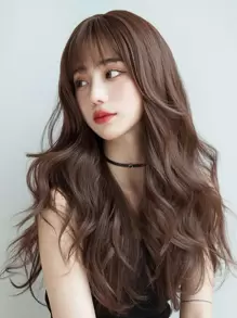 Long Body Wave Synthetic Wig With Bangs - Dark Brown - View 3