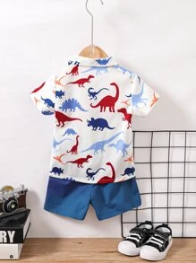 SHEIN 小男童恐龍印花襯衫和短褲