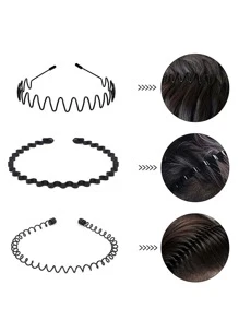 6 chiếc băng đô nữ thiết kế dạng sóng thông thường - màu đen - Xem 3