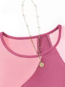 SHEIN Unity Áo ba lỗ phối màu tương phản, áo thun họa tiết cho nữ - Hồng - Xem 3