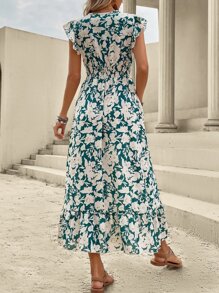 SHEIN VCAY Vestido con estampado floral ribete con fruncido bajo con fruncido